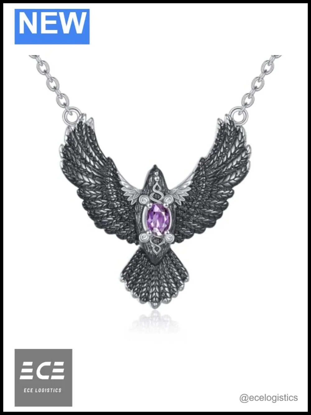 Sterling Silver Raven Crow Pendant Necklace 18+2 Inch Gothic Jewelry for Women